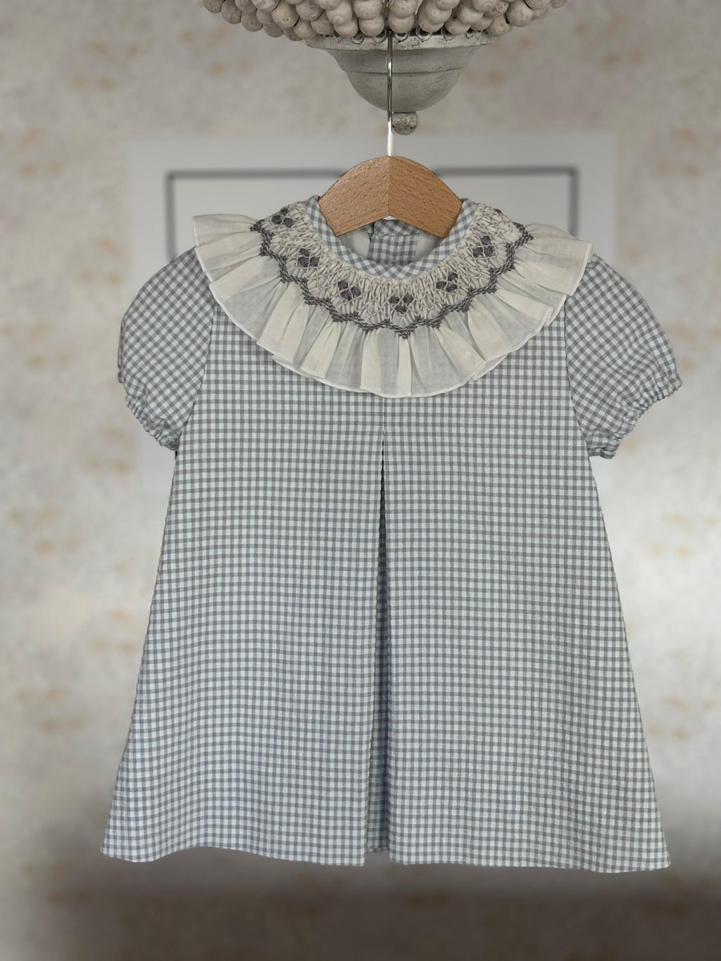 Vestido Vichy gris - cuello smock