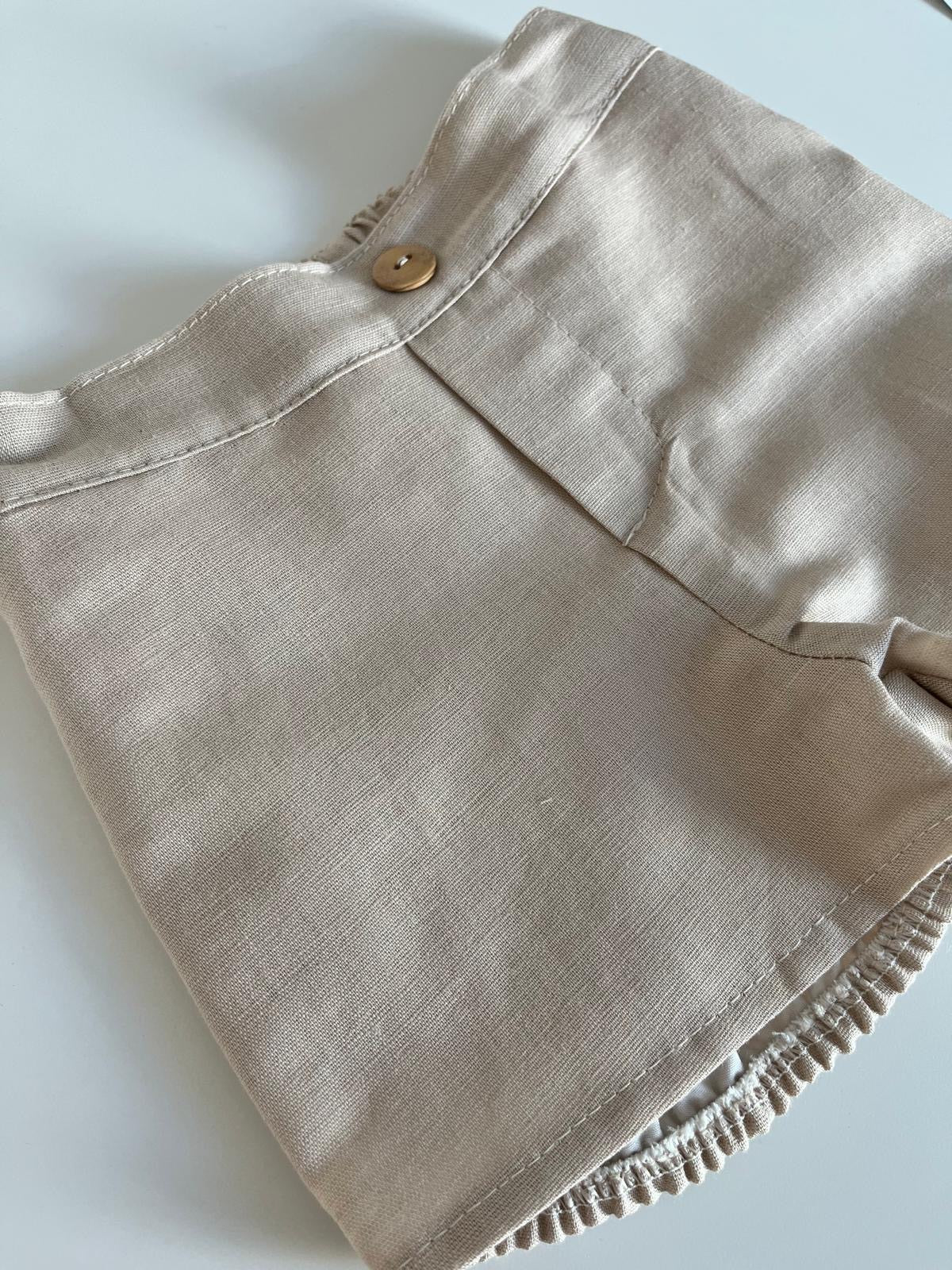 Pantalón corto lino crudo