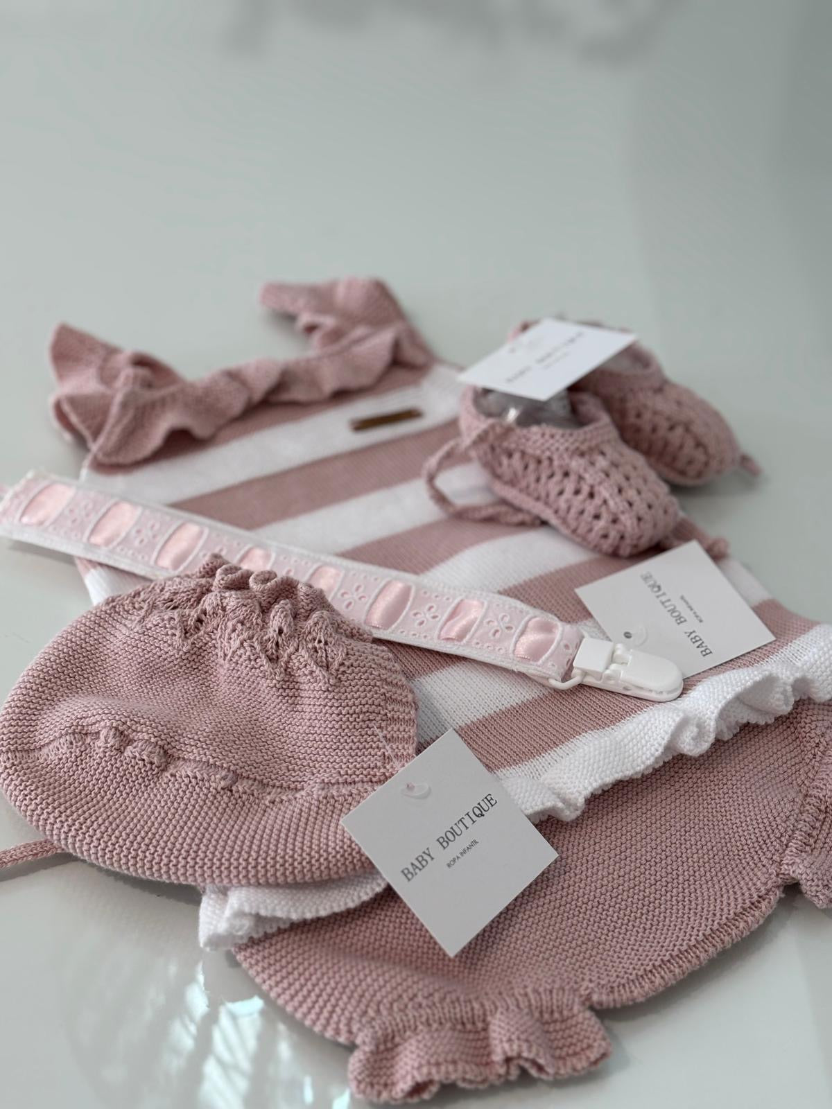 Conjunto hilo rayas rosa